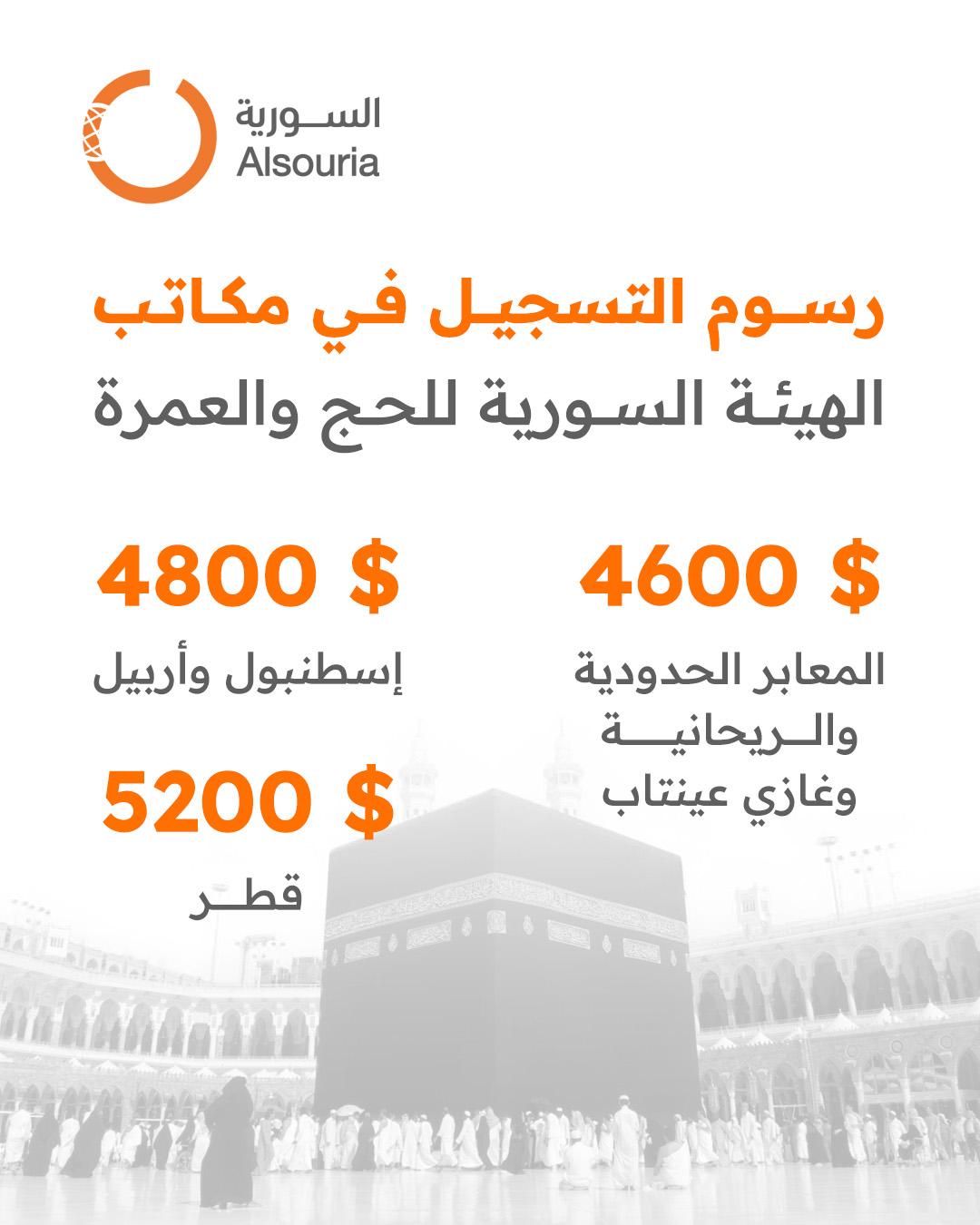 إنفوغراف حول تكاليف التسجيل بمكاتب الهيئة السورية للحج والعمرة